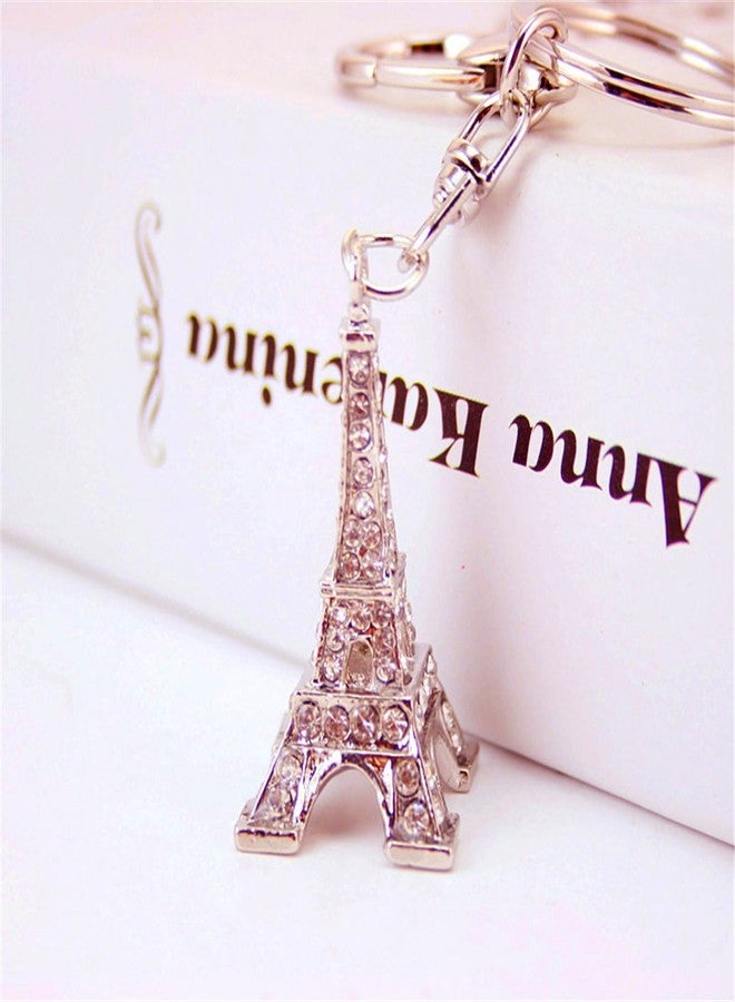 Ozekov JewelBeauty 3D Cubic French Paris Eiffel Tower Shaped Bling Bling Metal Crystal Rhinestone Keychain Souvenir Holiday Gift Car Phone Purse Bag Decoration (Silver) - Image 2